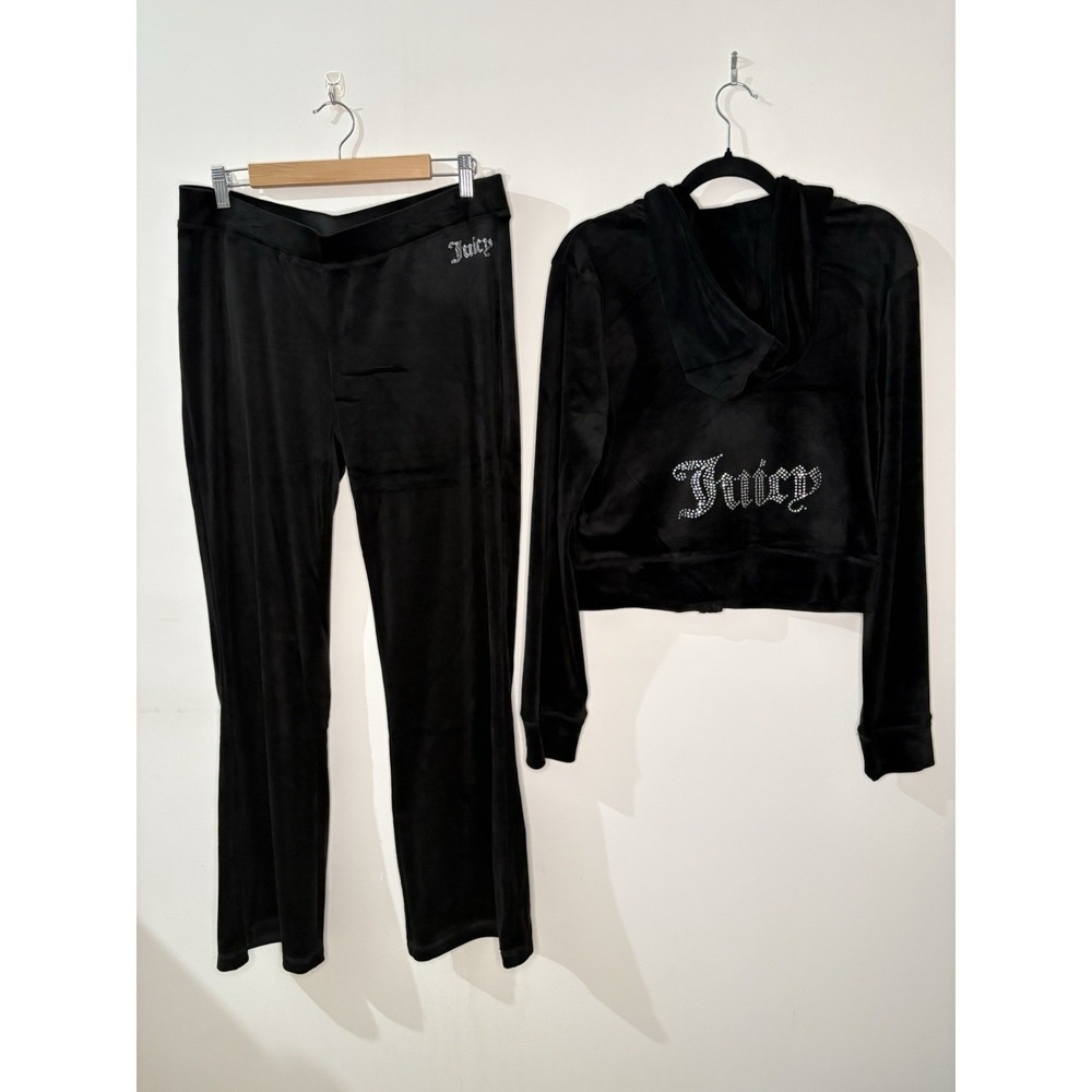 NEW Juicy Couture Track Suit Set OG Bling Velour Black Liquorice Size Large